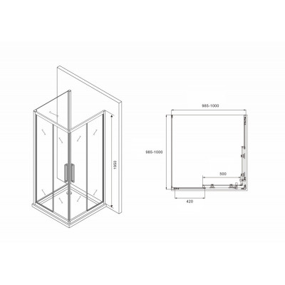 Душевой уголок 100х100х195см черный Abber AG02100BH-S100B