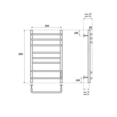 Полотенцесушитель электрический Point PN90858 П8 500x800 диммер справа, хром