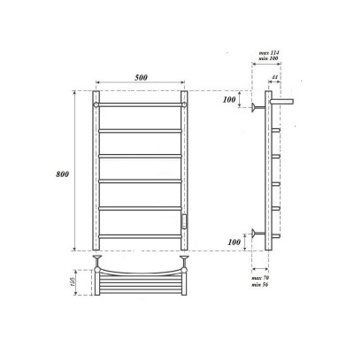 Полотенцесушитель электрический Point PN04858P П5 500x800 с полкой, диммер справа, хром артикул: PN04858P