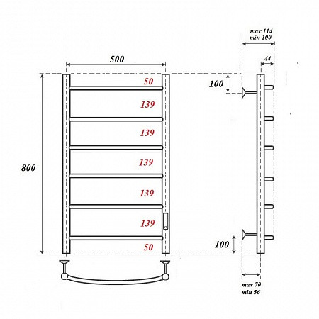 Полотенцесушитель электрический Point PN04858W П6 500x800 диммер справа, белый