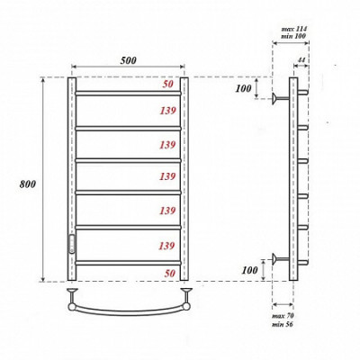 Полотенцесушитель электрический Point PN04758W П6 500x800 диммер слева, белый