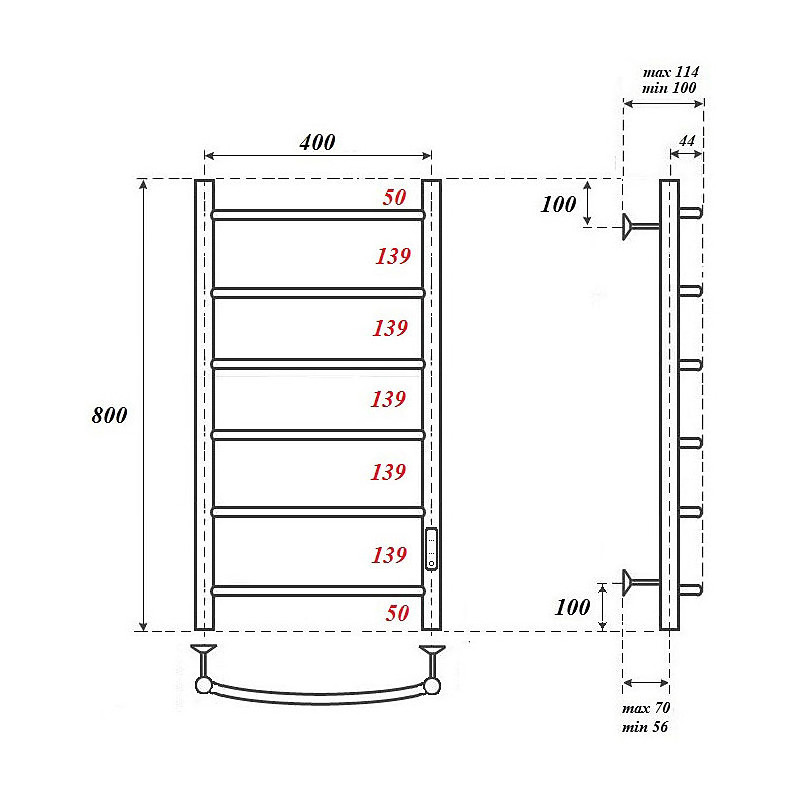 Полотенцесушитель электрический Point PN04848 П6 400x800 диммер справа, хром