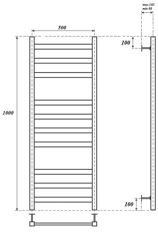 Полотенцесушитель электрический Point PN83150E П10 500x1000 левый/правый, хром