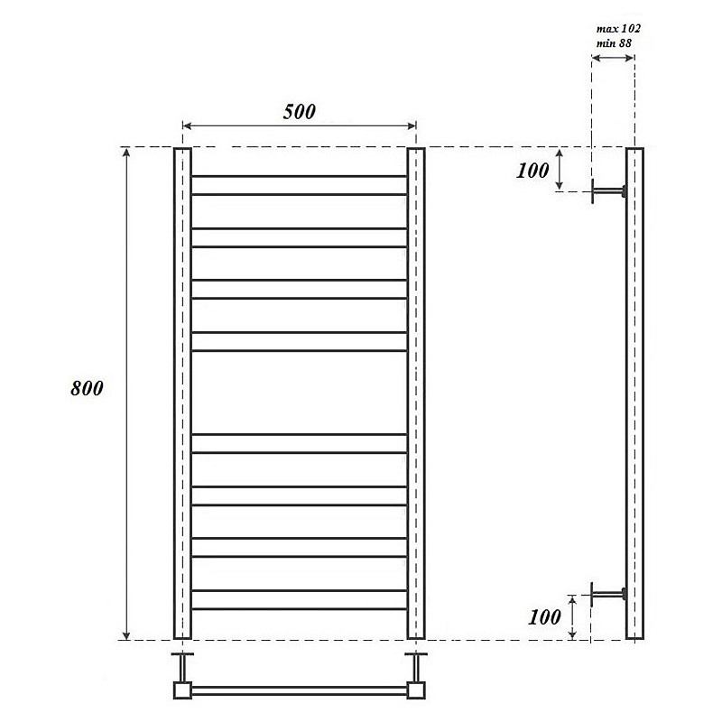 Полотенцесушитель электрический Point PN83158E П8 500x800 левый/правый, хром
