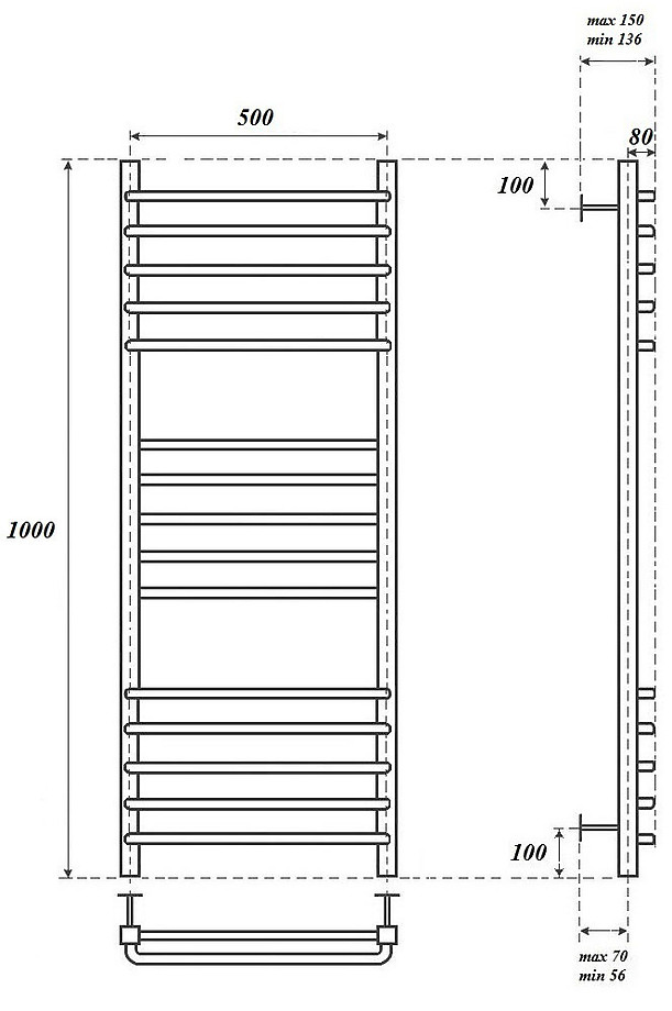 Полотенцесушитель электрический Point PN90150SE П15 500x1000 левый/правый, хром