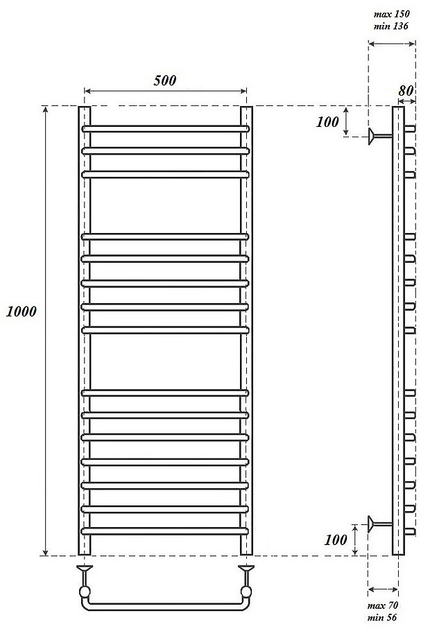 Полотенцесушитель электрический Point PN09150SE П15 500x1000 левый/правый, хром