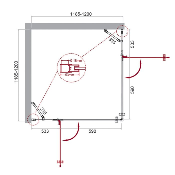 Душевой уголок 120х120х195см Belbagno Kraft KRAFT-A-22-120-C-Cr