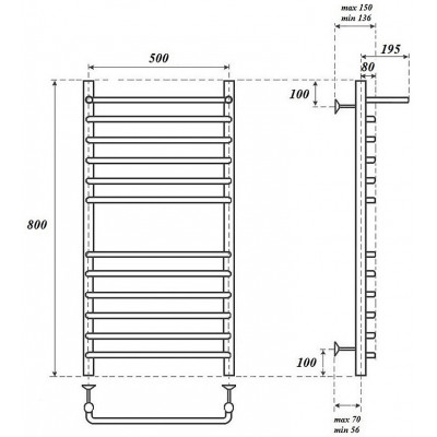 Полотенцесушитель электрический Point PN09158SPE П11 500x800 с полкой левый/правый, хром