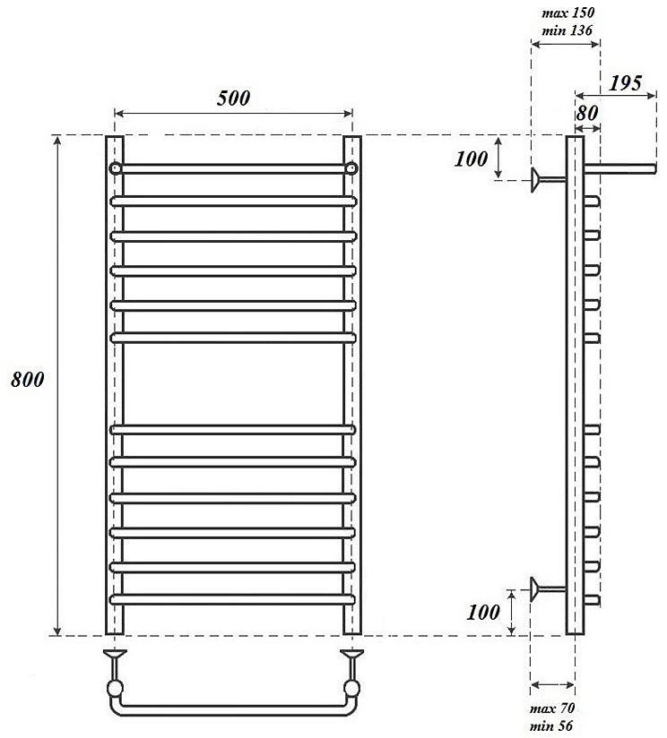 Полотенцесушитель электрический Point PN09158SPE П11 500x800 с полкой левый/правый, хром