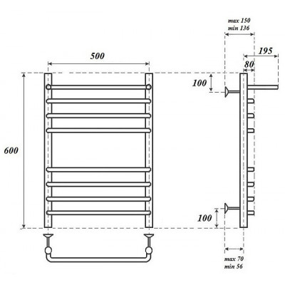 Полотенцесушитель электрический Point PN09156SPE П7 500x600 с полкой левый/правый, хром