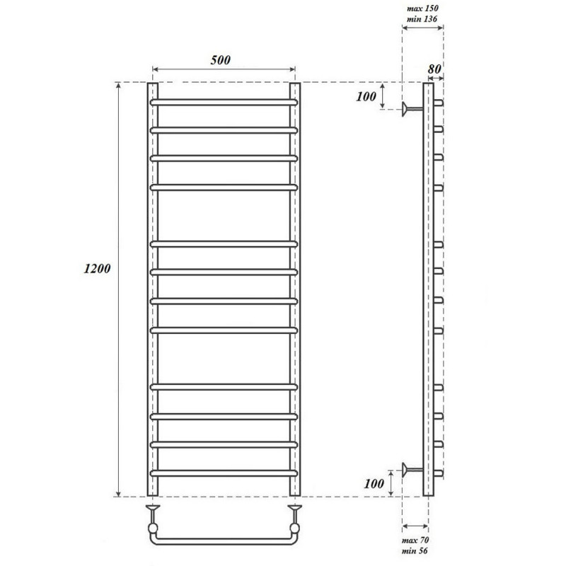 Полотенцесушитель электрический Point PN09152E П12 500x1200 левый/правый, хром