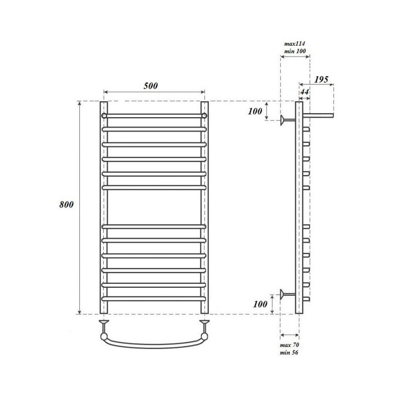 Полотенцесушитель электрический Point PN05158SPE П11 500x800 с полкой левый/правый, хром