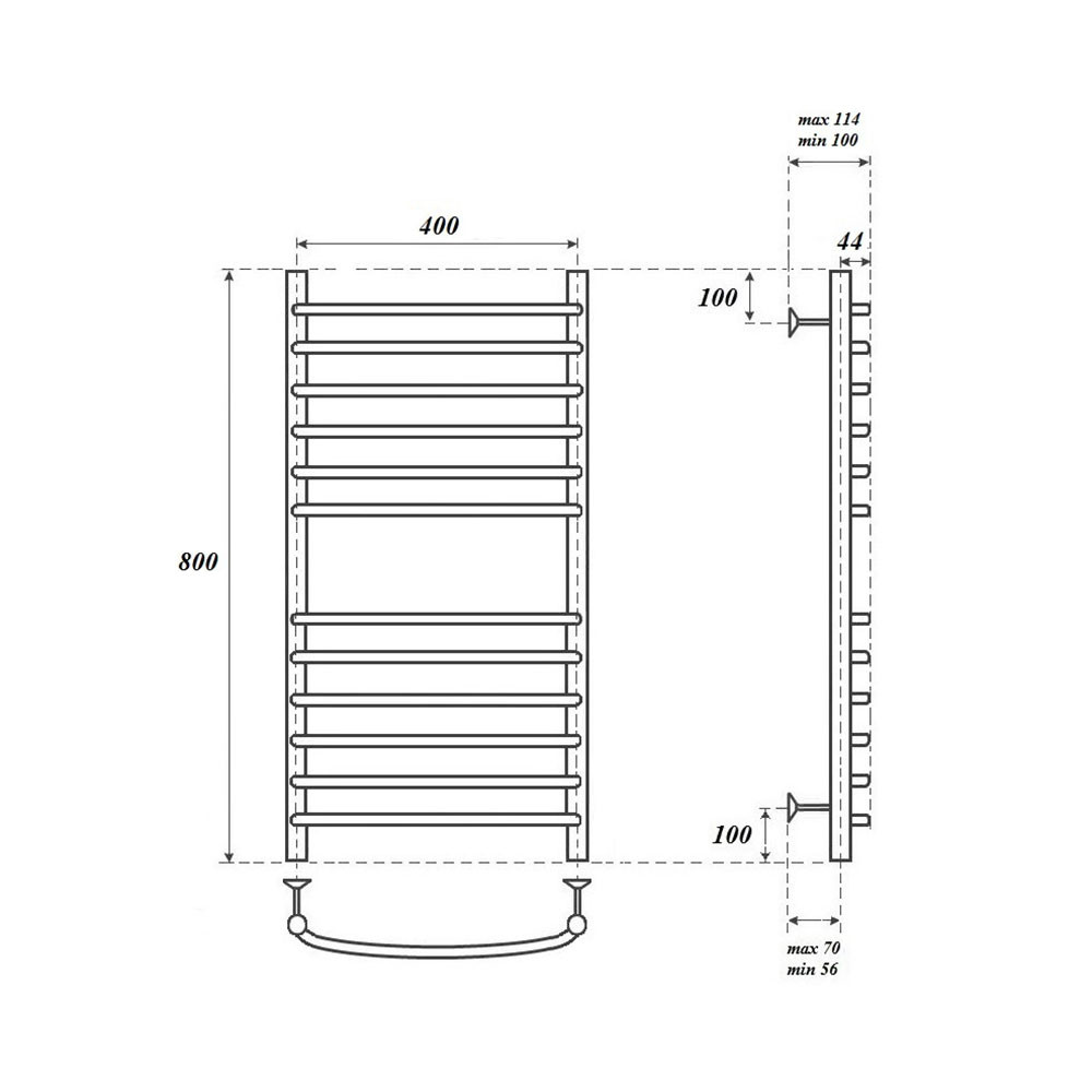 Полотенцесушитель электрический Point PN05148SE П12 400x800 левый/правый, хром