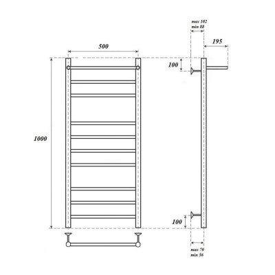 Полотенцесушитель электрический Point PN10150PE П9 500x1000 с полкой левый/правый, хром
