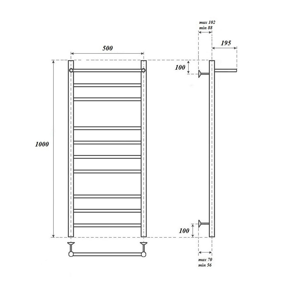 Полотенцесушитель электрический Point PN10150PE П9 500x1000 с полкой левый/правый, хром
