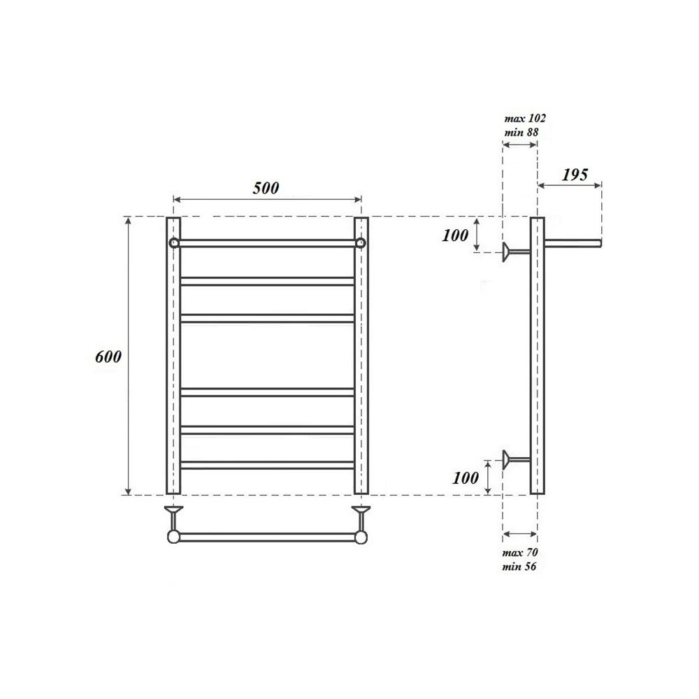 Полотенцесушитель электрический Point PN10156PE П5 500x600 с полкой левый/правый, хром