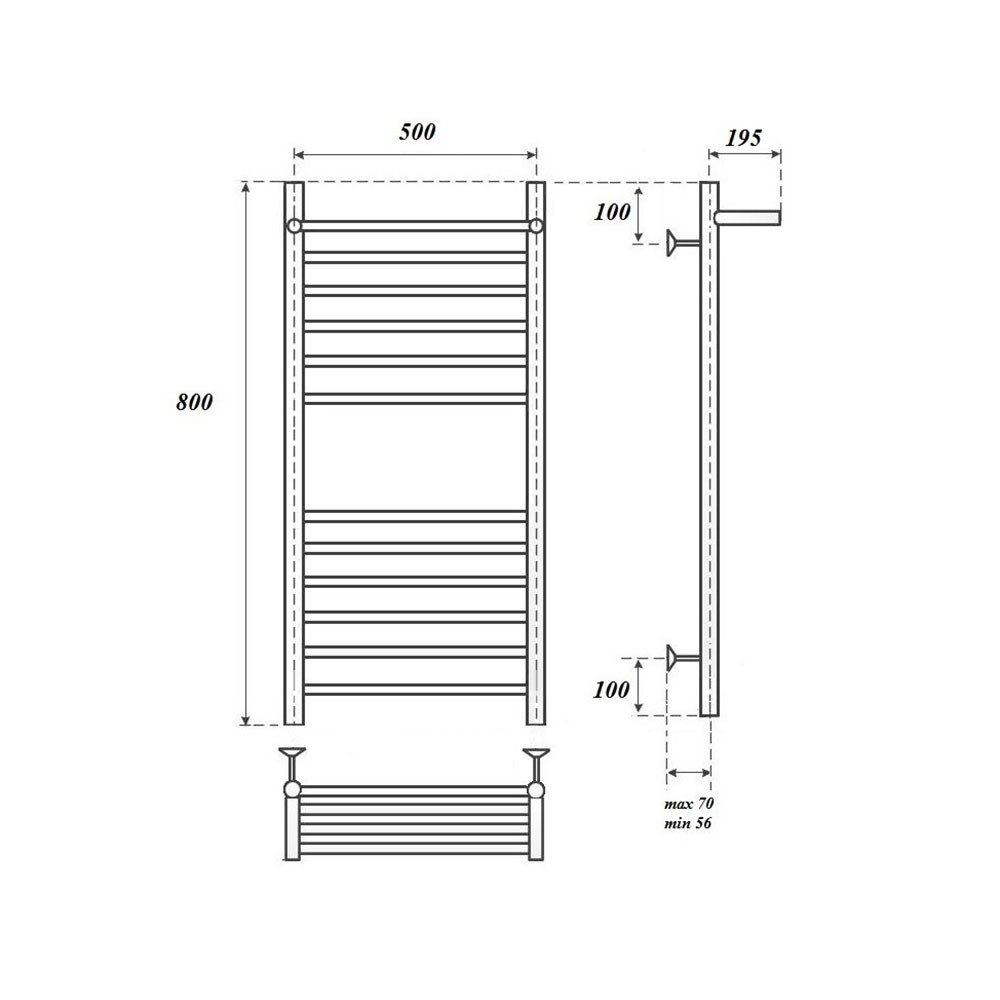 Полотенцесушитель электрический Point PN10158SPE П11 500x800 с полкой левый/правый, хром