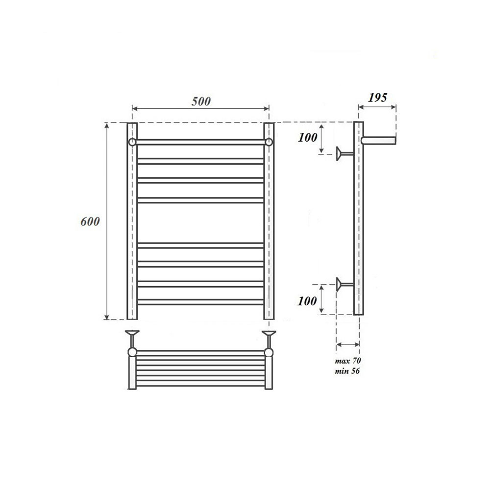 Полотенцесушитель электрический Point PN10156SPE П7 500x600 с полкой левый/правый, хром