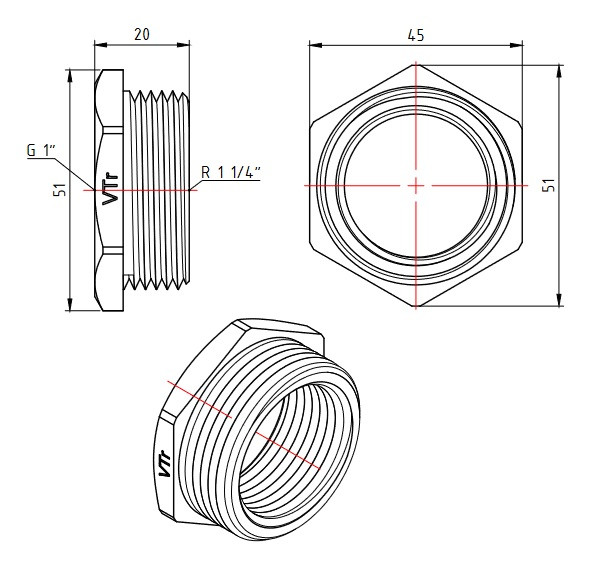 Футорка 1"ВРх 1¼"НР, Valtec VTr.581.N.0706