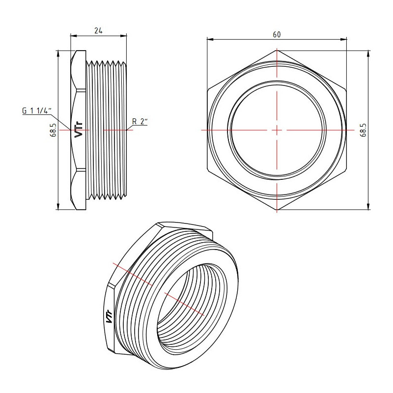 Футорка 2"НРх 1&frac14;"ВР, Valtec VTr.581.N.0907