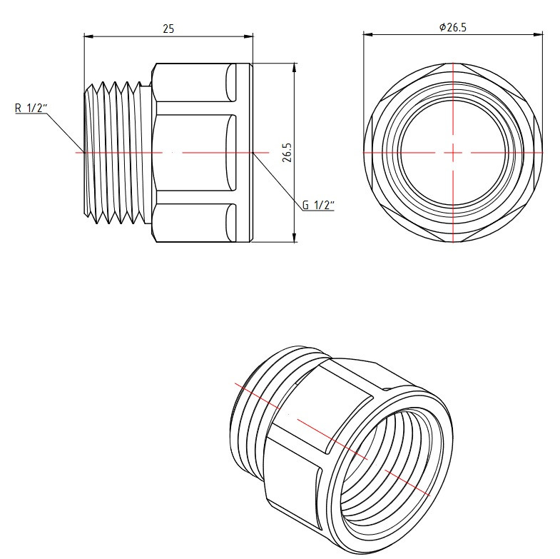 Удлинитель 1/2" х 15 мм Valtec VTr.197.N.0415