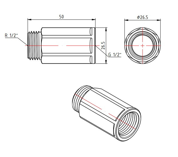 Удлинитель 1/2" х 40 мм Valtec VTr.197.N.0440