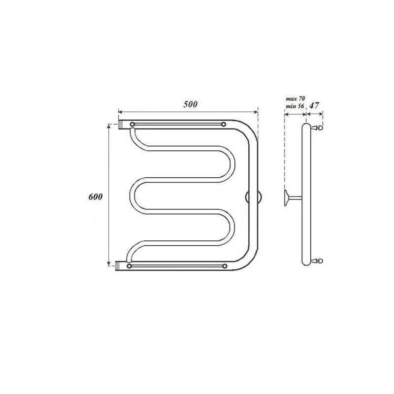 Полотенцесушитель водяной Point PN25665P 600x500 Фокстрот с полкой, хром
