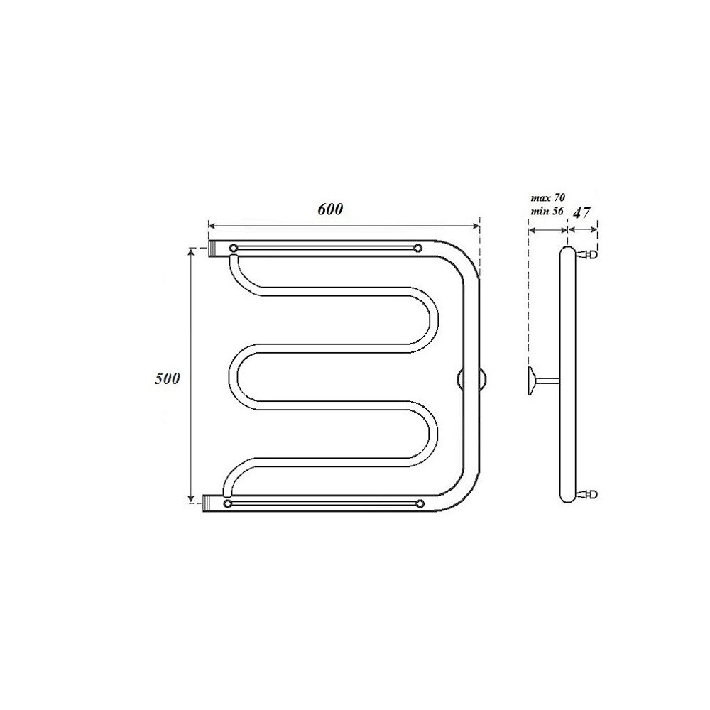 Полотенцесушитель водяной Point PN25556P 500x600 Фокстрот с полкой, хром