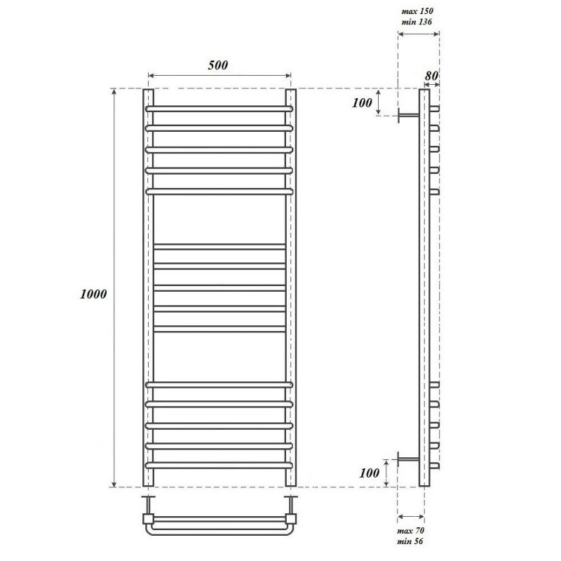 Полотенцесушитель водяной Point PN90150S П15 500x1000, хром