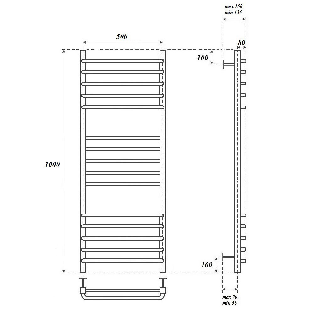 Полотенцесушитель водяной Point PN90150S П15 500x1000, хром