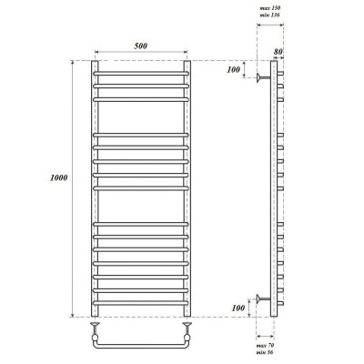 Полотенцесушитель водяной Point PN09150S П15 500x1000, хром