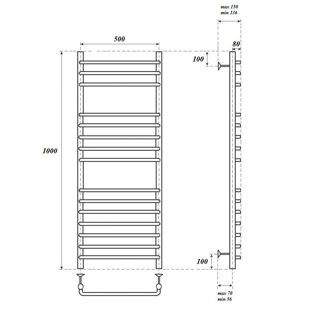 Полотенцесушитель водяной Point PN09150S П15 500x1000, хром