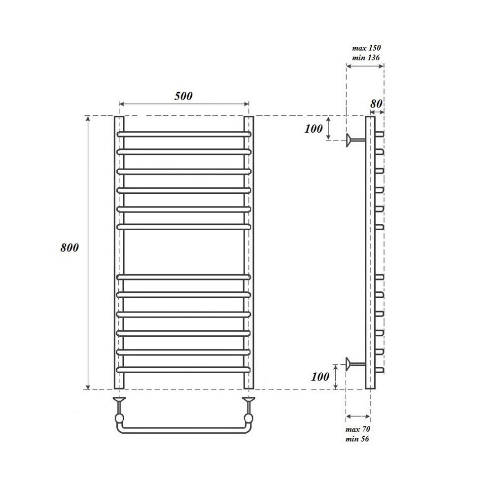 Полотенцесушитель водяной Point PN09158S П12 500x800, хром