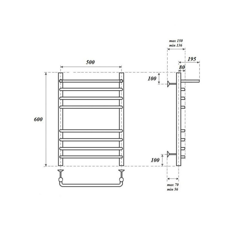 Полотенцесушитель водяной Point PN09156SP П7 500x600 с полкой, хром