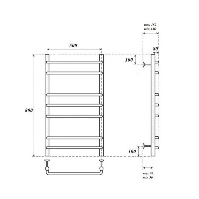 Полотенцесушитель водяной Point PN09158 П7 500x800, хром