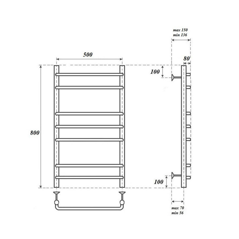 Полотенцесушитель водяной Point PN09158 П7 500x800, хром