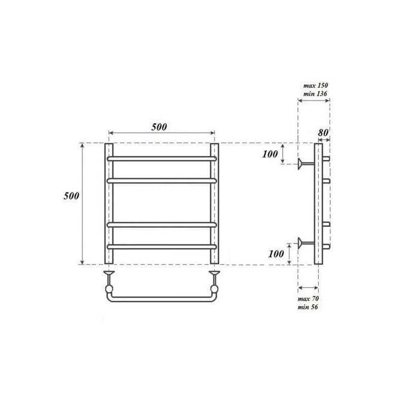 Полотенцесушитель водяной Point PN09155 П4 500x500, хром