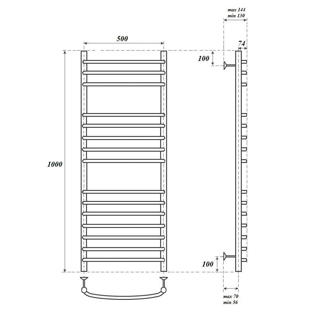Полотенцесушитель водяной Point PN05150S П15 500x1000, хром