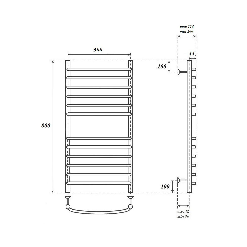 Полотенцесушитель водяной Point PN05158S П12 500x800, хром
