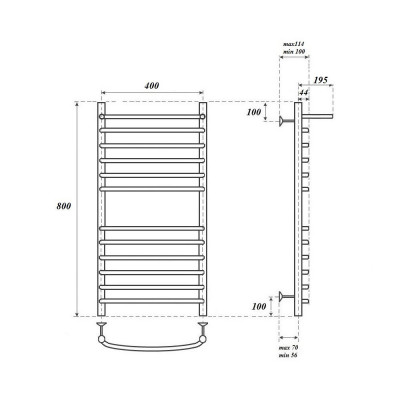 Полотенцесушитель водяной Point PN05148SP П11 400x800 с полкой, хром