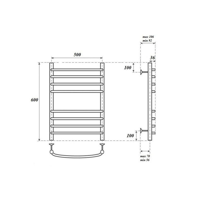 Полотенцесушитель водяной Point PN05156S П8 500x600, хром