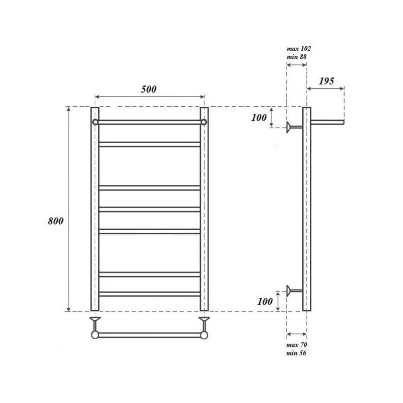 Полотенцесушитель водяной Point PN10158P П6 500x800 с полкой, хром