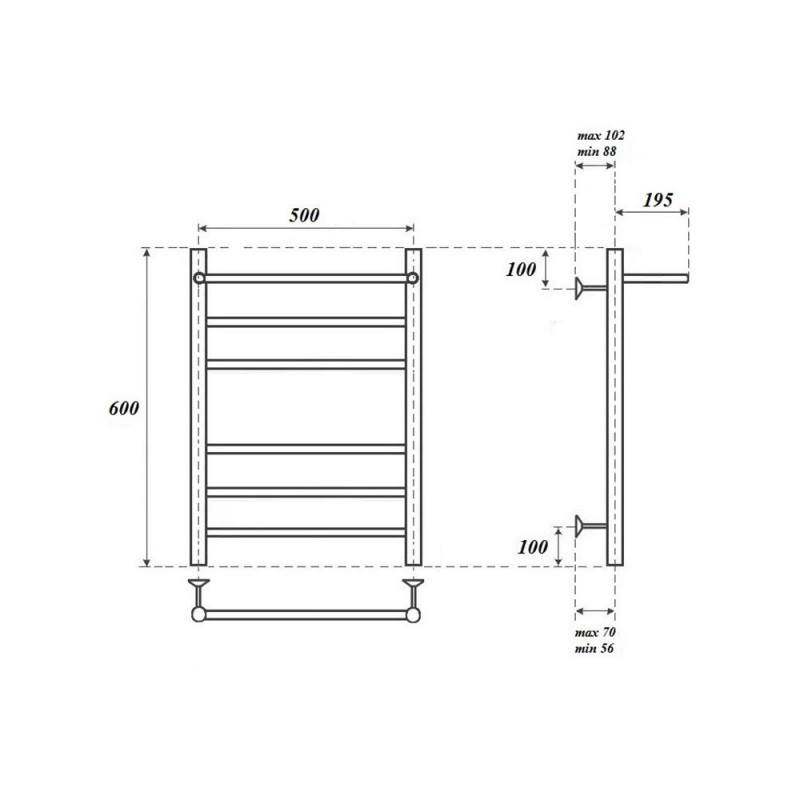 Полотенцесушитель водяной Point PN10156P П5 500x600 с полкой, хром