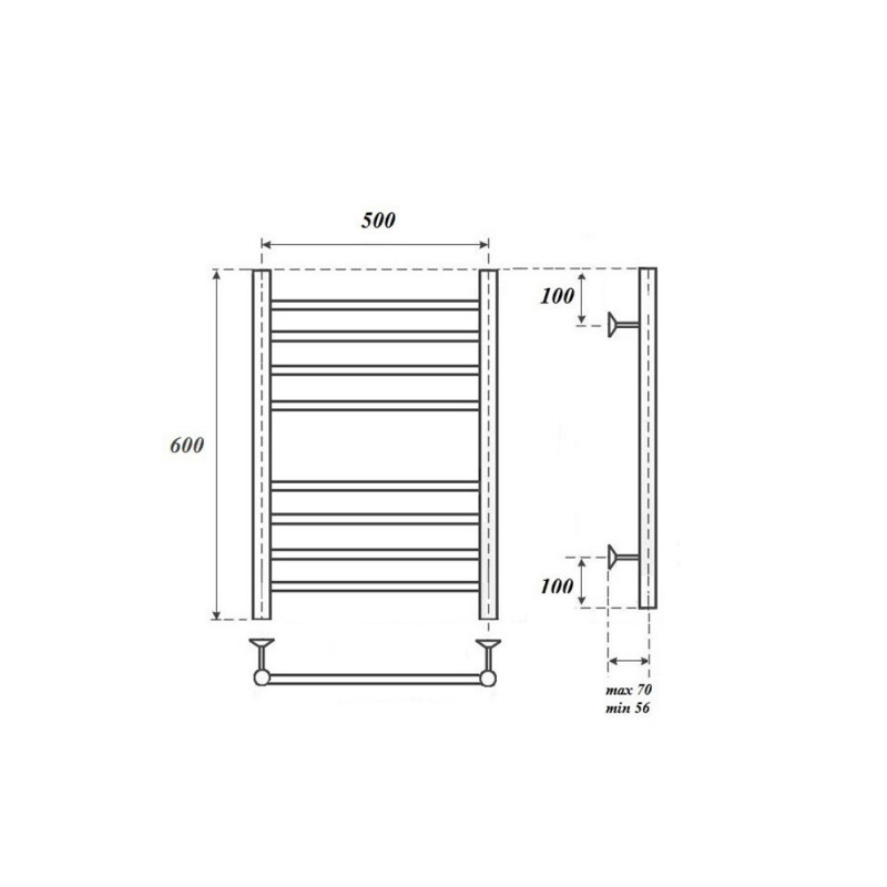 Полотенцесушитель водяной Point PN10156S П8 500x600, хром