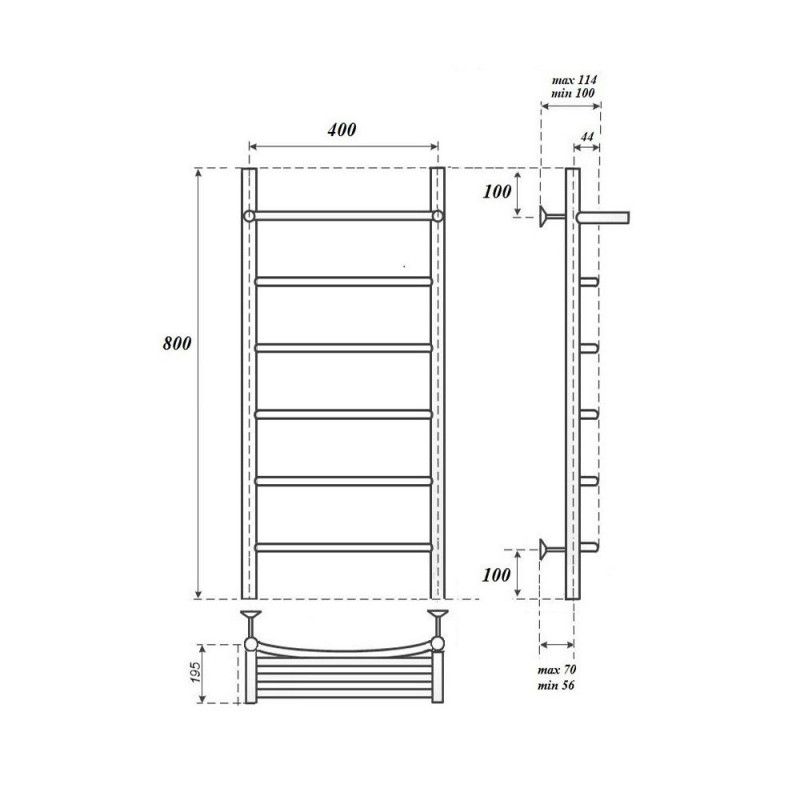 Полотенцесушитель водяной Point PN04148P П5 400x800 с полкой, хром