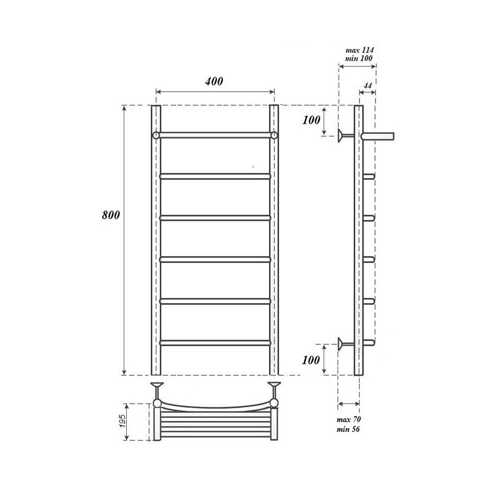 Полотенцесушитель водяной Point PN04148P П5 400x800 с полкой, хром