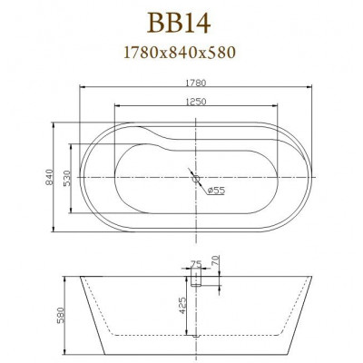 Ванна 178x84 свободностоящая акриловая, BB14, Belbagno