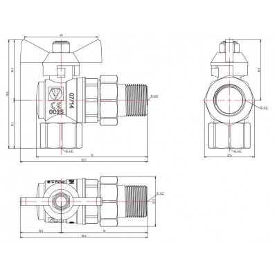 Кран шаровой Valtec BASE "Американка" угловой Ду 15 "бабочка" VT.228.NW.04