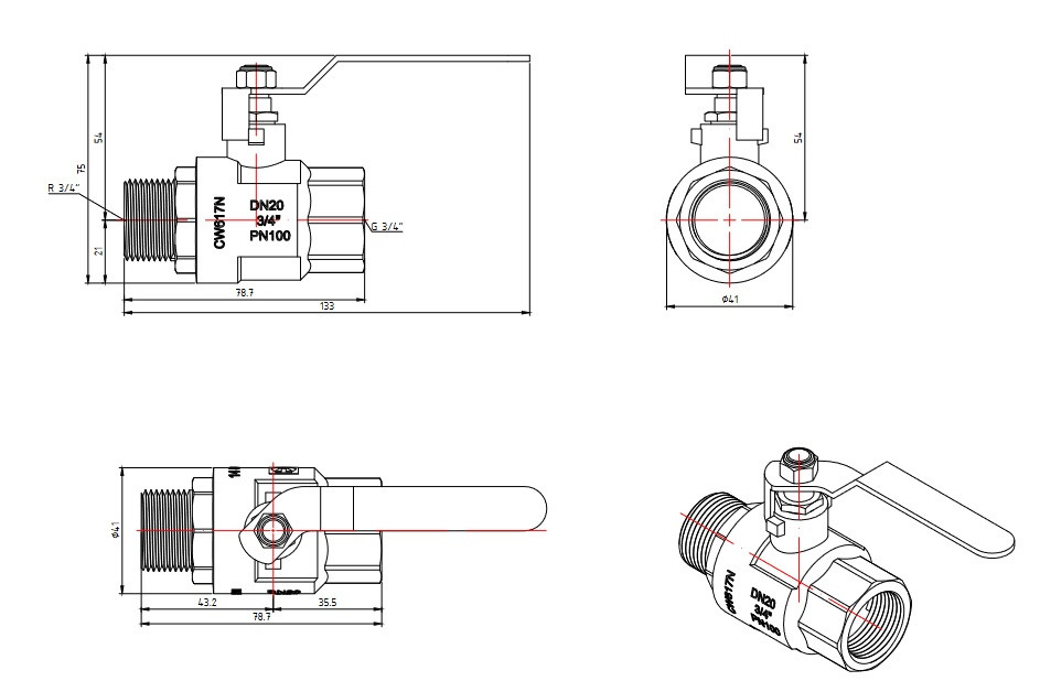 Кран шаровой усиленный VALTEC PERFECT Ду 20 VT.315.N.05