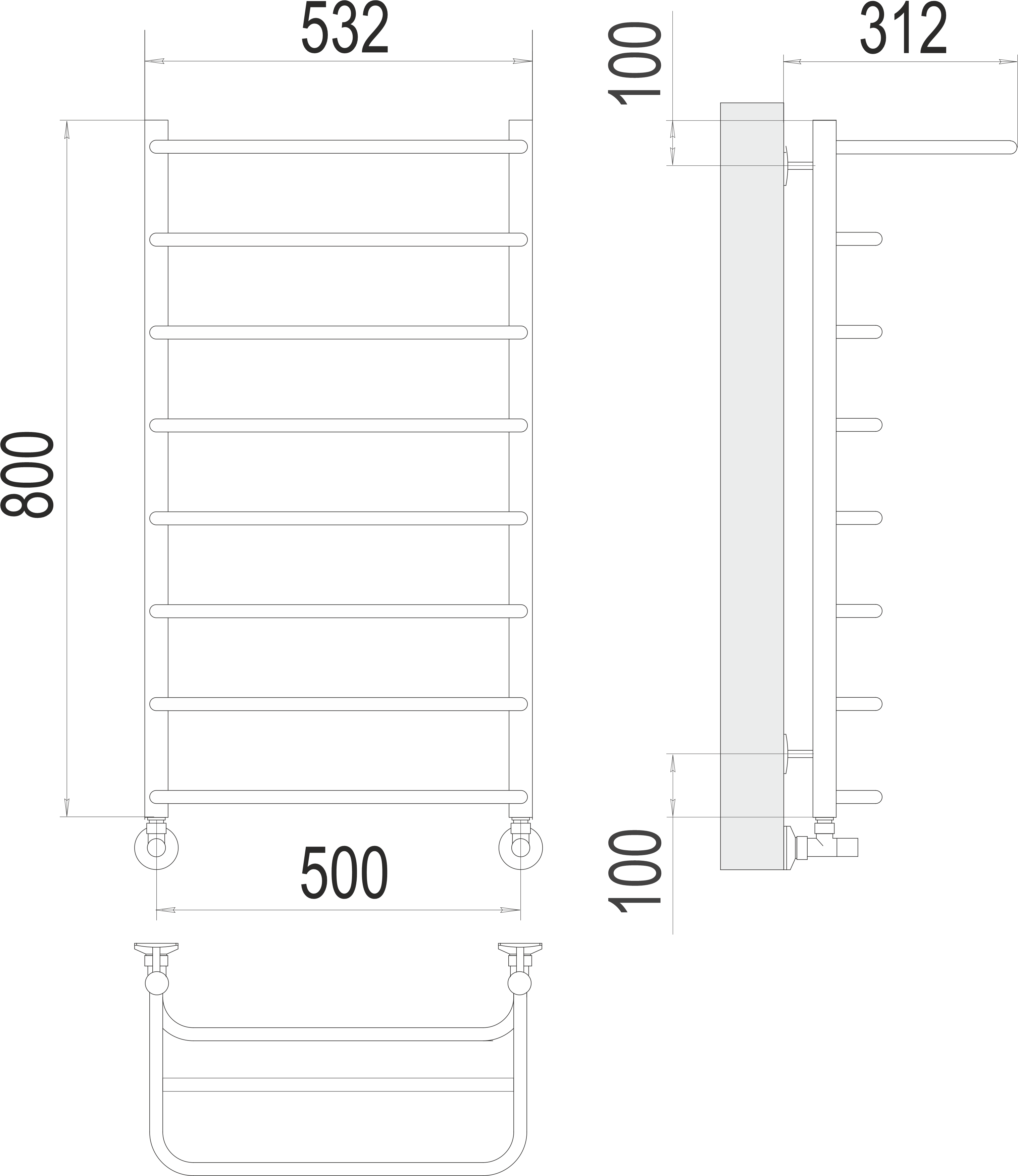 Полотенцесушитель водяной с полкой П8 500х800 Terminus